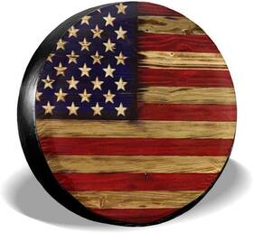 Tianheyue 685326102081 Tire Cover American Flag Reclaimed Wood Potable Polyester 17 Inch Black