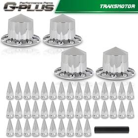 Tra996351 Transmotor2013 4pcs Rear Hub Cover Fit For Semi Truck Wheel 33mm Nut Covers Spiked Silver