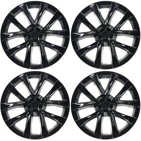 Wc124-18blk Trim Illusion 4pc 18 Inch Gloss Black Snap-on Wheel Covers Hubcaps For 2019-2025 Tesla Model 3