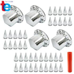 Tr61944 Turitrade Chrome Semi Truck Hub Cover Wheel Set Rear 33mm Nut Covers Spiked Removable Caps