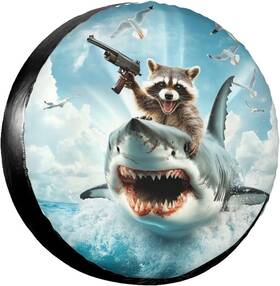 667563542 Tzbvtau Funny Shark Raccoon Spare Tire Cover For Rv Suv 15 Inch