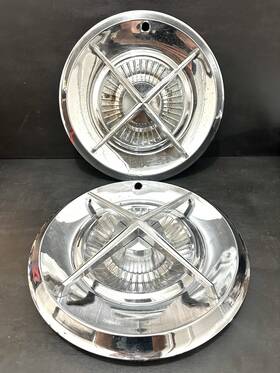 United Pacific 072017366158 Pair 2 14 Inch Shore Calnevar 4 Bar Chrome Hubcaps Wheel Covers Lyon Hot Rod