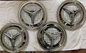 United Pacific 072017501702 Set/4 Chrome 15 Inch Oldsmobile Fiesta Style Hubcaps Crossbar Hot Rod
