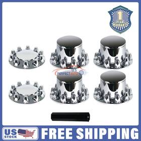 Upapsi 717363194535 Chrome Hub Cover Kit Semi Truck 33mm Wheel Axle Covers Front And Rear Complete