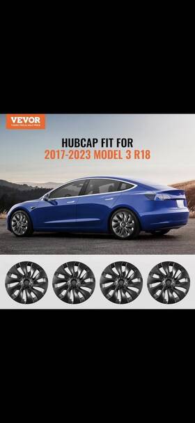 Wc118-18blk Vevor Model S 17-23 Hubcap Set. Matte Black