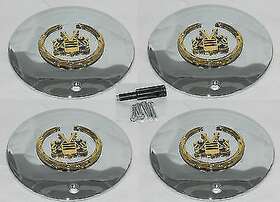 991-0625 Vogue 4 Cap Deal Gold Chrome Cadillac Wheel Rim Center Set With Locks
