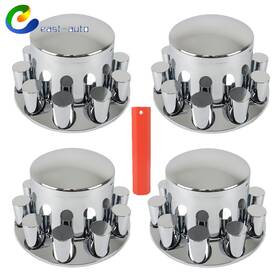 Ea1610092su Wflnhb 4 Pcs 33mm Chrome Semi Truck Rear Wheel Axle Covers With Hub Caps Lug Nuts Set