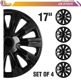 Whee Wh18340801ee 4x 17 Inch Wheel Hub Caps Black Fits R17 Tires Rim All Makes Models Cover Kit