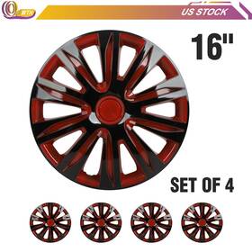 Whee178713001 Whee 4pcs 16 Inch Hub Caps Black And Red For R16 Tires Rim All Makes Models Wheel Cover Kit