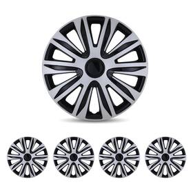 Chb-5083-dp-14 Winjet 14 Inch 10-spokes 5083 Style Silver Lacquer And Black Hubcaps Wheel Covers