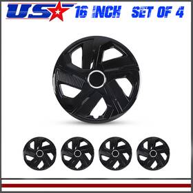Wj-5180-bl-16-pp Winjet-superlights Universal Gloss Black 16 Inch Hubcaps Wheel Covers Set Of 4 Snap On For Steel