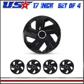 Wj-5180-bl-17-pp Winjet-superlights Gloss Black Universal 17 Inch Hubcaps Wheel Covers Set Of 4 Snap On For Steel