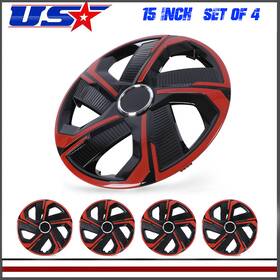 Wj-5180-rb-15-pp Winjet-superlights Universal Red And Black 15 Inch Wheel Covers Hubcaps Set Of 4 Snap On For Steel