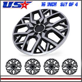 Wj-5181-dp-16-pp Winjet-superlights Universal Silver Black 16 Inch Wheel Covers Hubcaps Snap On With Rings Set Of 4