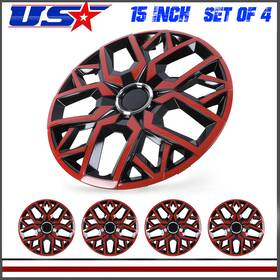 Wj-5181-rb-15-pp Winjet-superlights Universal 15 Inch Wheel Covers Hubcaps Snap On With Rings Set Of 4 Red And Black