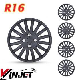 Wj-5019-a-16 Winjet 16 Inch 4pc Wheel Covers Snap On Full Hub Caps Black For Universal R16 Car Tire &rim