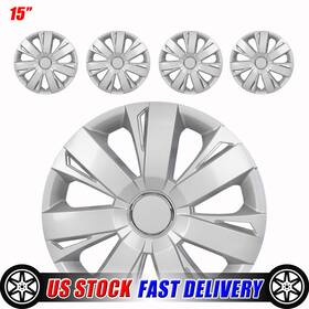 Wj-5077-b-15 Winjet 15 Inch Set Of 4 Sliver Gray Wheel Cover Trims Snap On Full Hub Caps Tire Steel Rim