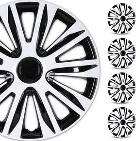 Wj-5083-bw-16 Winjet 16 Inch Set Of 4 Snap On Wheel Covers Hub Caps White And Black Fit Tire Steel Rim