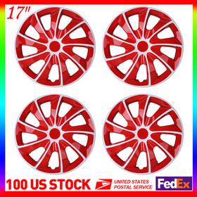 Wj-5084-wr-17 Winjet 17 Inch 4pcs Red White Wheel Rim Covers Snap On Hub Caps Fits R17 Tire And Steel