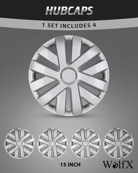 15universal Wolfx 15 Inch 4 Silver Lacquer Wheel Covers Snap On Full Hub Caps For R15 Tire Steel Rim
