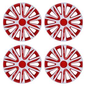 Chb-5083-wr Wolfx 4 Pack 15 Inch White&red Wheel Rim Cover Hubcaps Snap On Car Truck Fit R15 Tire
