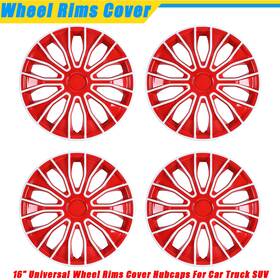 Wj-5086-wr-16 Wolfx Hubcaps 16ftft Wheel Covers White Red Lacquer Universal Rim