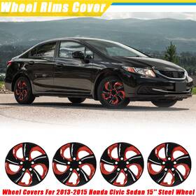 Wj-5105-brb-15 Wolfx 15 Inch Hubcap Wheel Covers Black Red Bolt On For 2013-2015 Honda Civic Sedan 15ftft