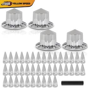Yel330625 Yellowspeed Semi Truck Hub Cover Wheel Set Fit Rear 33mm Nut Covers With Spiked Removable Caps