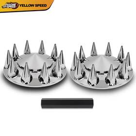 Yel648351 Yellowspeed 33mm Front Hub Wheel Cover Nut Covers Spiked Silver Fit For Semi Truck