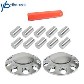 Yibei-tech Yi245007t Chrome Truck Front Axle Wheel Cover Hub Cap Thread-on With 33mm Lug Nuts Set Of 2