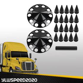Yl20241221 Ylwspeed20 Fit For Black Semi Truck Front Hub Wheel Cover Nut Covers Spiked 33mm 2pcs