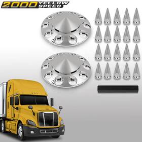 Ylw405969 Ylwspeed2000 33mm Front Hub Wheel Cover Nut Covers Spiked Silver Fit For Chrome Semi Truck