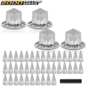 Ylw519088 Ylwspeed2000 Semi Truck Hub Cover Wheel Set Fit Rear 33mm Nut Covers With Spiked Removable Caps