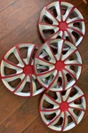 14" Wheel Covers Hubcaps Universal Rim Pieces Set Silver Red. Fixed Price $21.99.