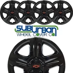 Chevy 16" 5 Spoke Gloss Black Hubcaps / Wheel Covers # 431-16BLK + Red Logo. Fixed Price $110.00.
