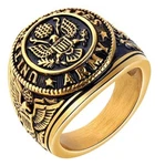 Stainless Steel Gold Us Army Ring - Seal Biker W/ Flag & Eagle. Fixed Price $17.50.