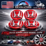 Set Of Chrome & Red Honda 69MM/2.75" Wheel Rims Center Caps Civic Accord 03-14. Fixed Price $21.79.