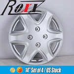Set Of 14" Silver Wheel Covers Snap On Full Hub Caps Fit R14 Tire & Steel Rim. Fixed Price $37.99.