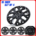 Gloss Black 15" Universal Wheel Covers Hubcaps Snap On With Rings Set Of 4. Fixed Price $44.99.
