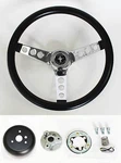 65-69 Ford Mustang Steering Wheel Black And Chrome 14 1/2" Center Cap. Fixed Price $139.96.