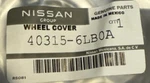 Nissan 40315-6LB0A Wheel Cover 20-23 Sentra. Fixed Price $40.00.