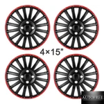15'' Hubcaps Set Of 4 Covers Black&red Universal R15 Wheel Rim Snap On. Fixed Price $45.99.