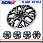Universal Silver Black 16" Wheel Covers Hubcaps Snap On With Rings Set Of 4. Fixed Price $56.99.