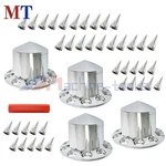Chrome Semi Truck Hub Wheel Set Rear Nut 33MM Covers Spiked Removable Caps. Fixed Price $85.32.