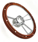 Chrome Steering Wheel Wood Grip 14" Dia 3 Spoke Desing 5 Hole Chevy Truck. Fixed Price $189.95.