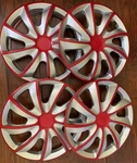 14" Wheel Covers Hubcaps Universal Rim Pieces Set Silver Red. Fixed Price $19.99.