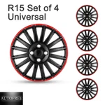 4 15" Universal Hubcaps Black&red R15 Wheel Rim Covers Snap On Plastic Set Of. Fixed Price $45.99.