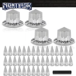 4PCS Rear Hub Fit For Semi Truck Wheel 33MM Nut Covers Spiked Silver. Fixed Price $134.59.