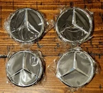 Mercedes 75MM Wheel Center Caps 4 Chrome Finish W/ Black. Fixed Price $24.99.
