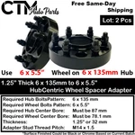 2X 1.25" 6X135MM To 6X5.5" Hubcentric Wheel Adapter Spacer Chevy On Ford. Fixed Price $65.11.